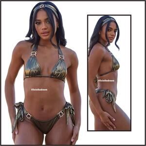 MAGIC IN MAKO BRONZE 'SIREN' TRIANGLE BIKINI TOP & TIE SIDE BIKINI BOTTOMS $75